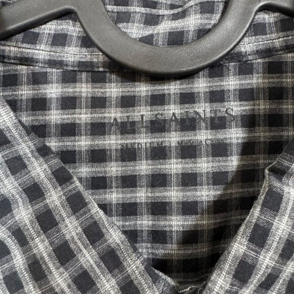 All Saints Murdo Long Sleeve Shirt M Grey Plaid Checkered Button Office Work - Picture 2 of 10
